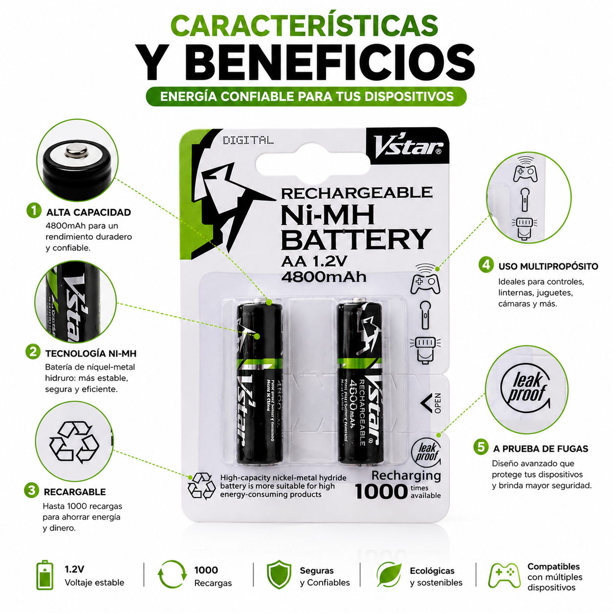Baterías Recargables AA de 4800mAh