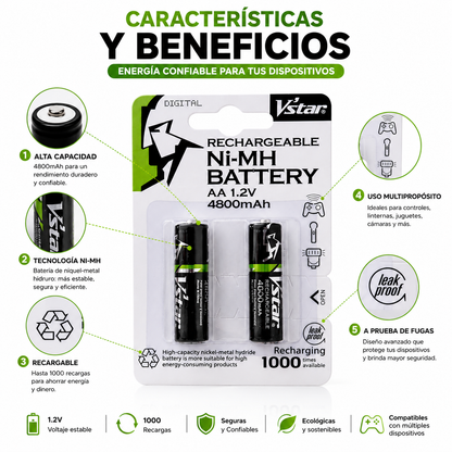 Baterías Recargables AA de 4800mAh