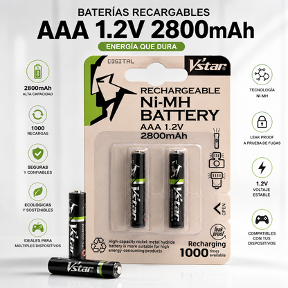 Par de Baterías Recargables AAA de 2800mAh