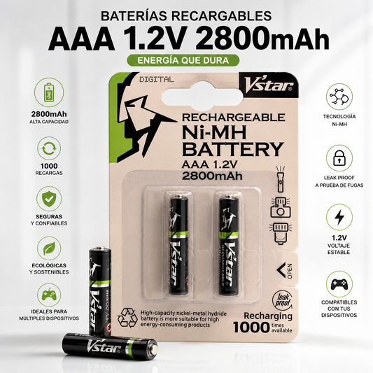 Par de Baterías Recargables AAA de 2800mAh