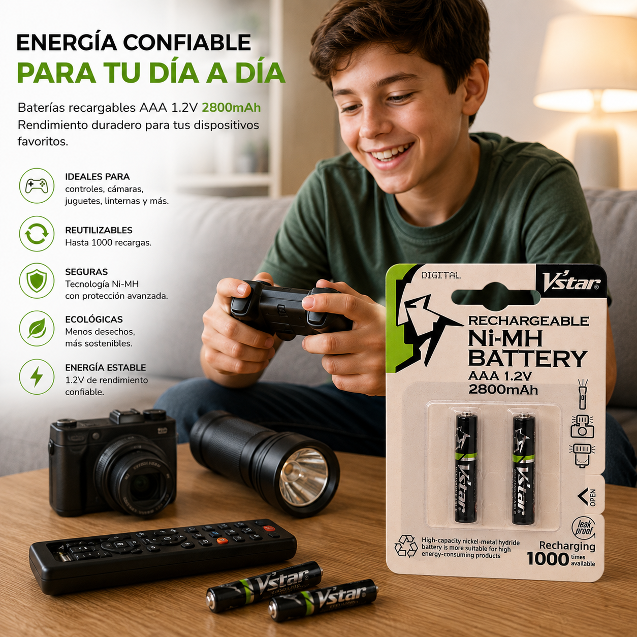 Par de Baterías Recargables AAA de 2800mAh
