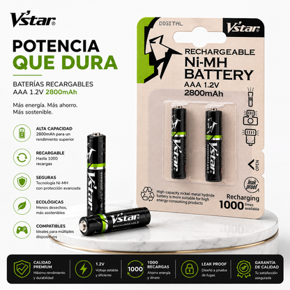 Par de Baterías Recargables AAA de 2800mAh