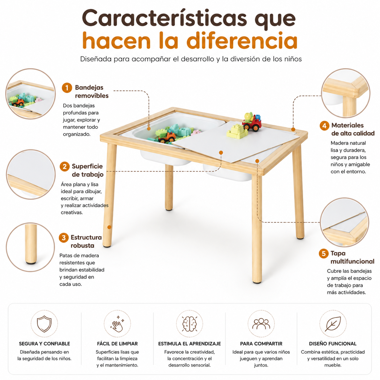Mesa Montessori Infantil Multifuncional con Bandejas Sensoriales + Kit de Regalo