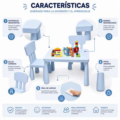 Set Infantil Mamut Mesa + 2 Sillas para Niños