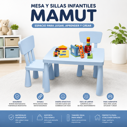 Set Infantil Mamut Mesa + 2 Sillas para Niños
