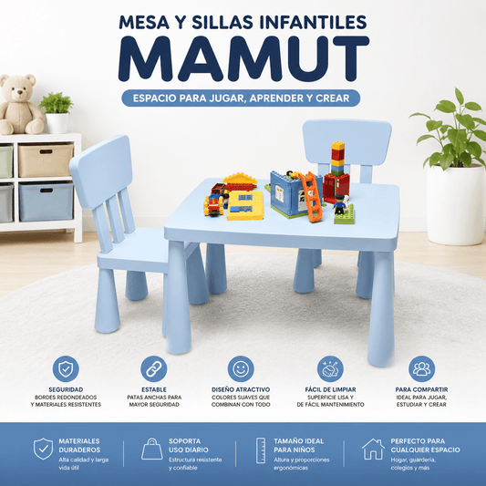 Set Infantil Mamut Mesa + 2 Sillas para Niños