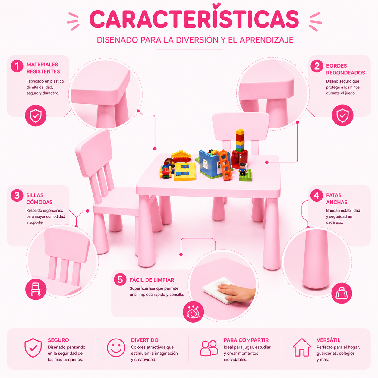 Set Infantil Mamut Mesa + 2 Sillas para Niñas