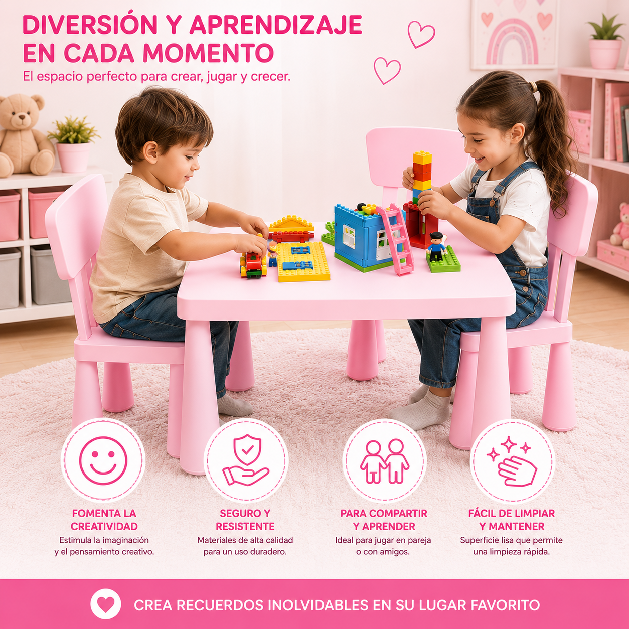 Set Infantil Mamut Mesa + 2 Sillas para Niñas