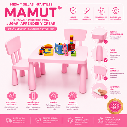 Set Infantil Mamut Mesa + 2 Sillas para Niñas