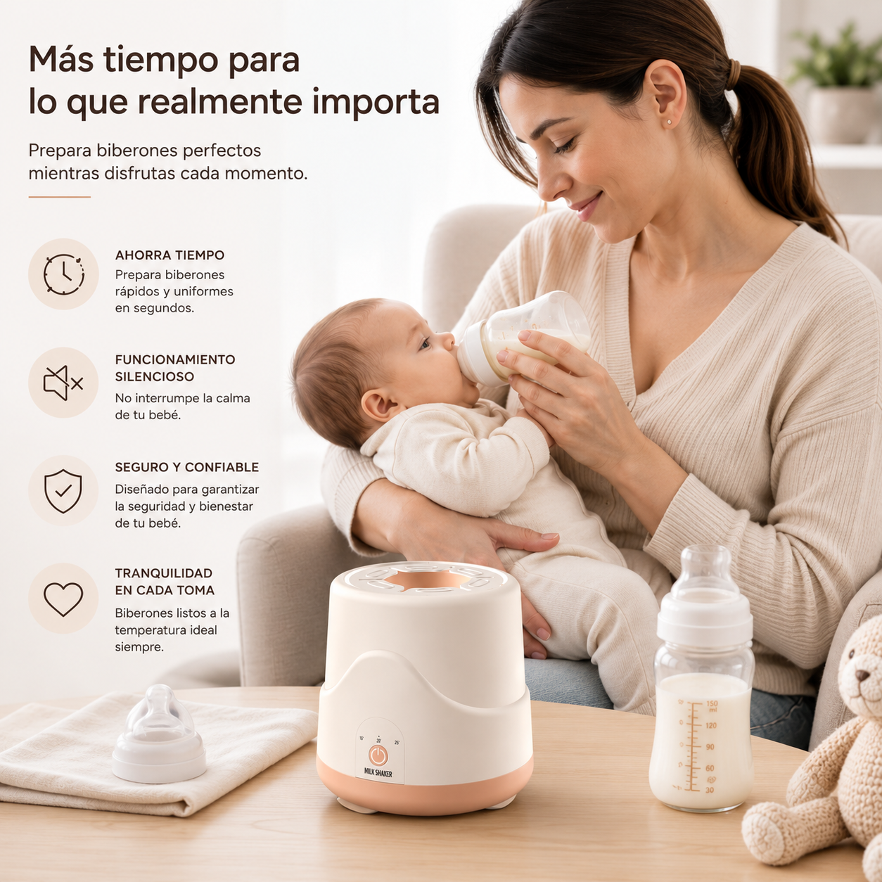 Mezclador Eléctrico de Teteros Automático Rosa | Preparación Rápida y Sin Grumos
