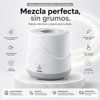 Mezclador Eléctrico de Teteros Automático Gris | Preparación Rápida y Sin Grumos