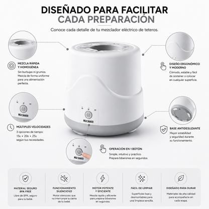 Mezclador Eléctrico de Teteros Automático Gris | Preparación Rápida y Sin Grumos