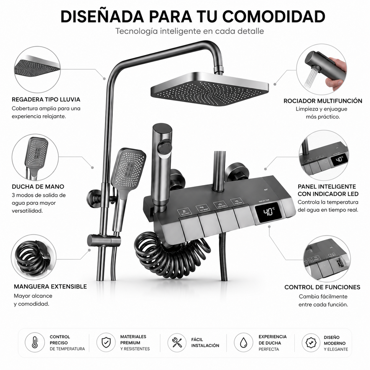 Torre Ducha Premium Digital con Indicador de Temperatura LED