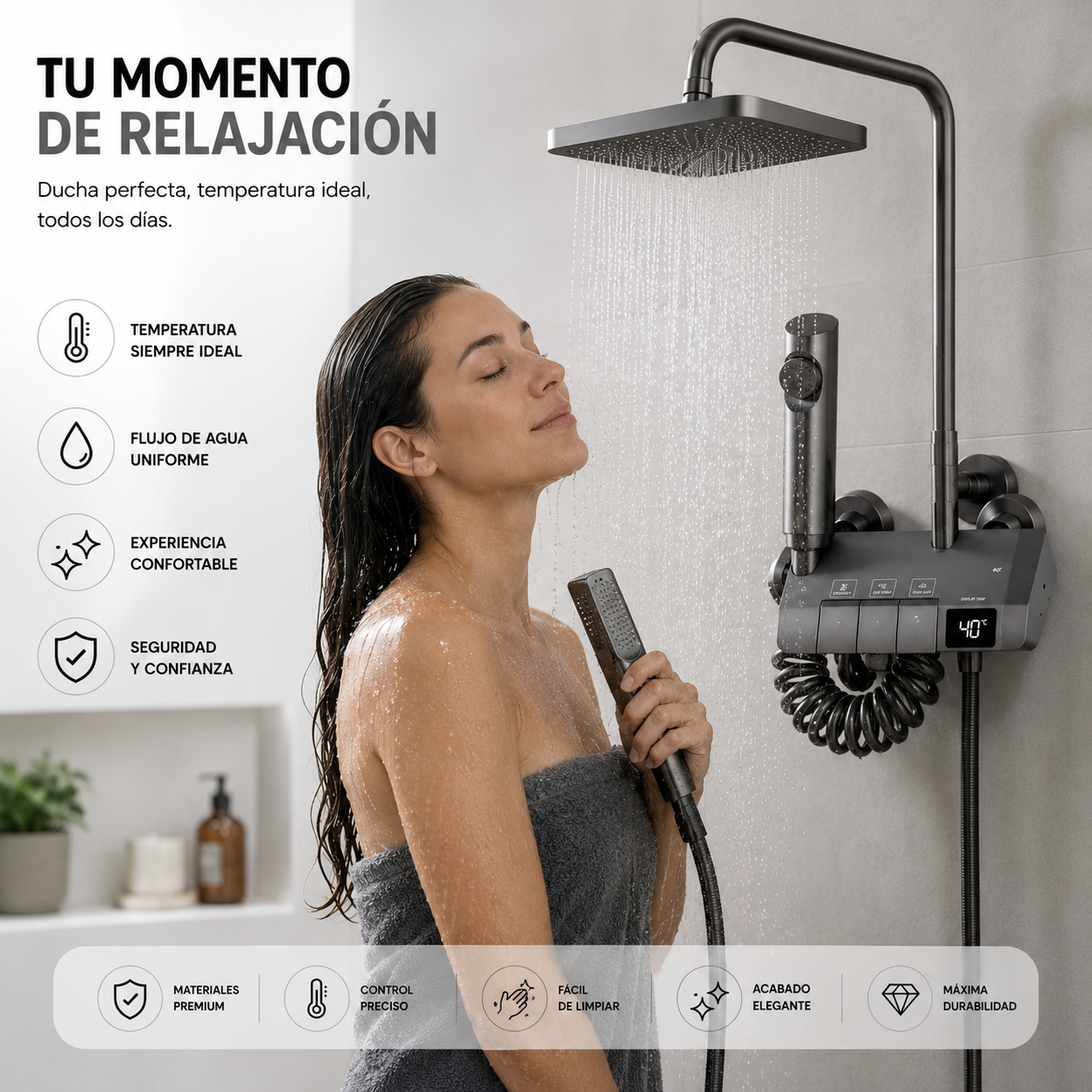 Torre Ducha Premium Digital con Indicador de Temperatura LED