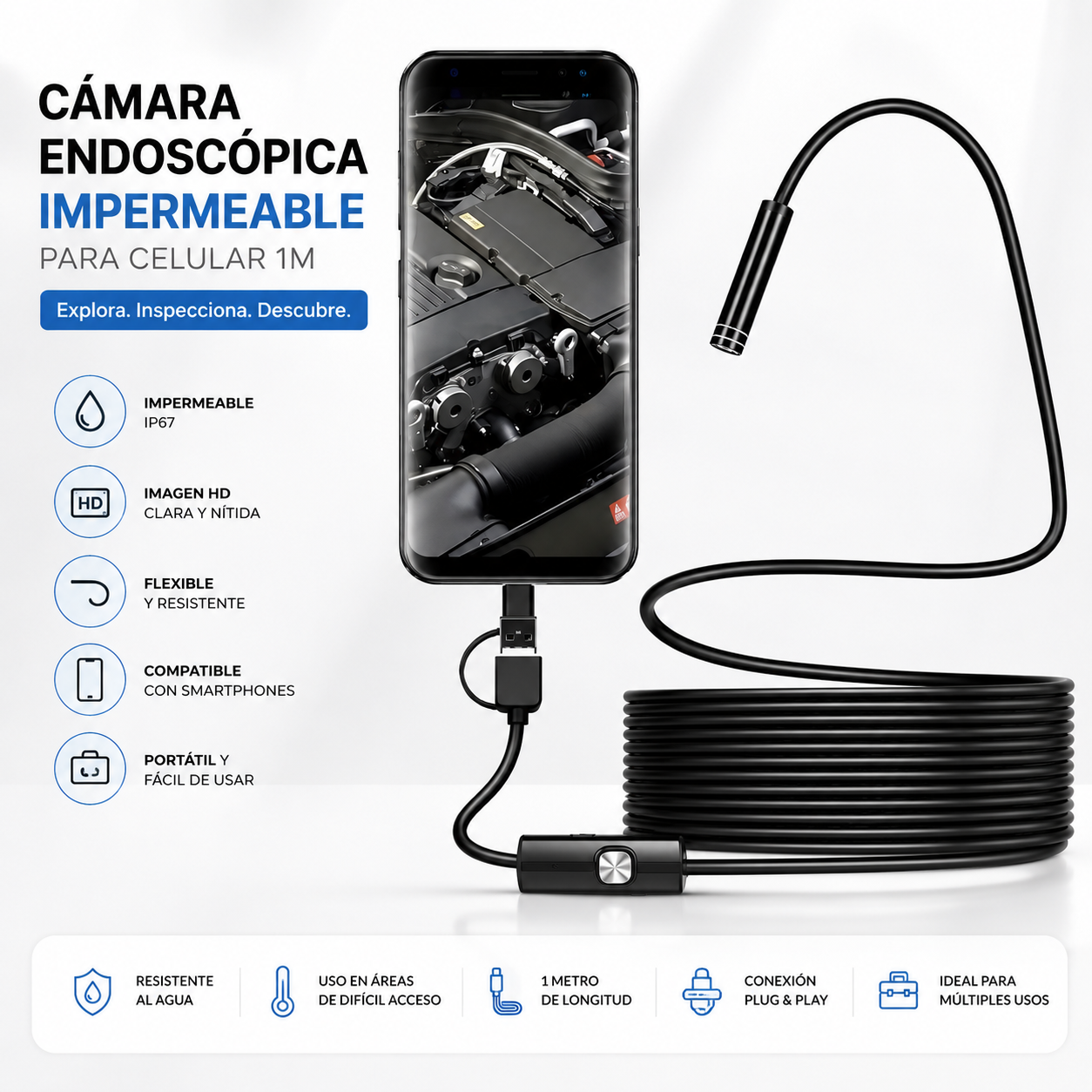 Cámara Endoscópica Impermeable para Celular 1M