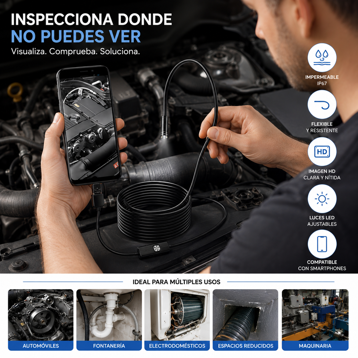 Cámara Endoscópica Impermeable para Celular 1M