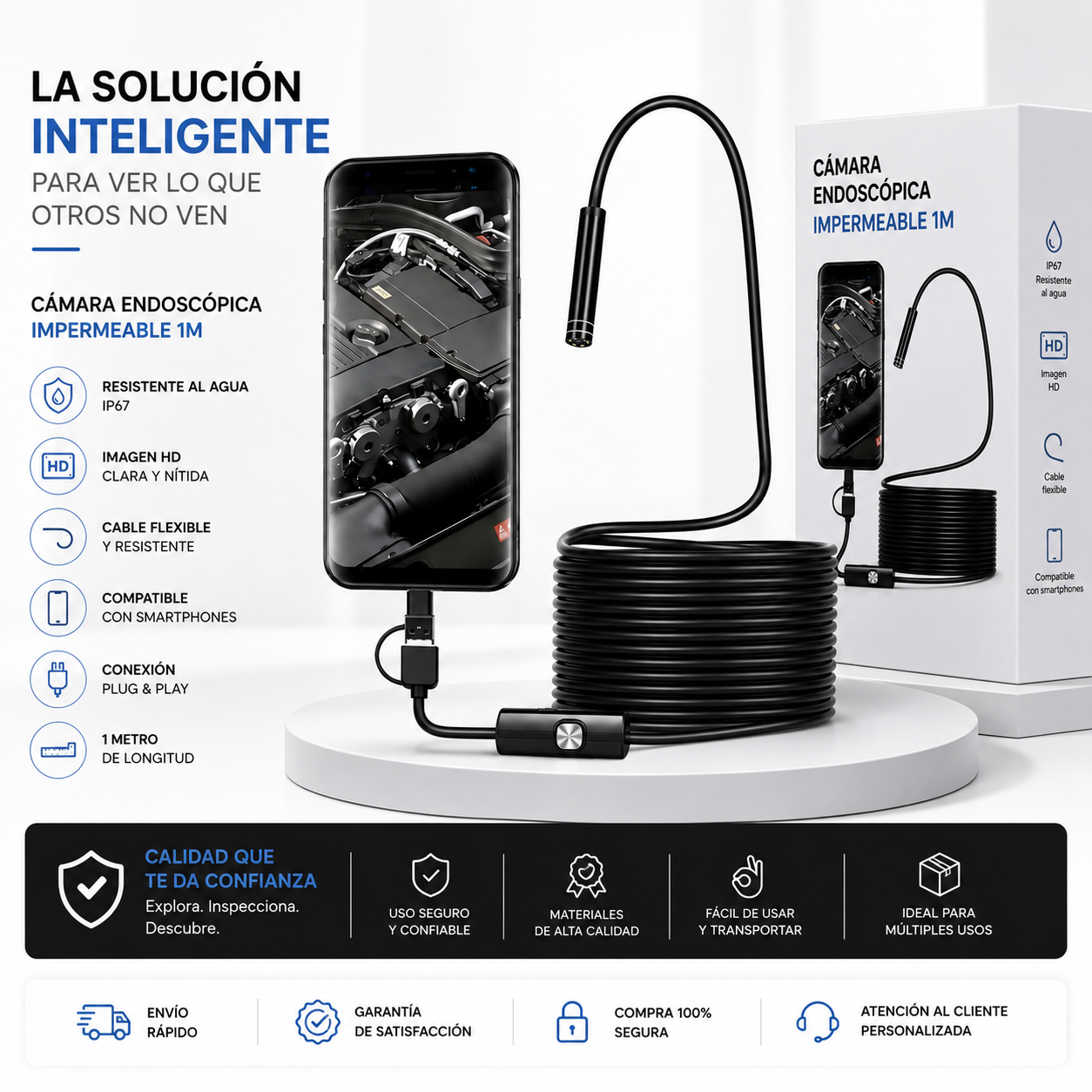 Cámara Endoscópica Impermeable para Celular 1M