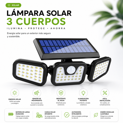Lámpara Solar LED Exterior de 3 Cuerpos con Sensor de Movimiento