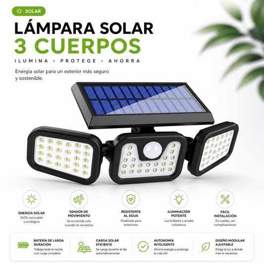 Lámpara Solar LED Exterior de 3 Cuerpos con Sensor de Movimiento