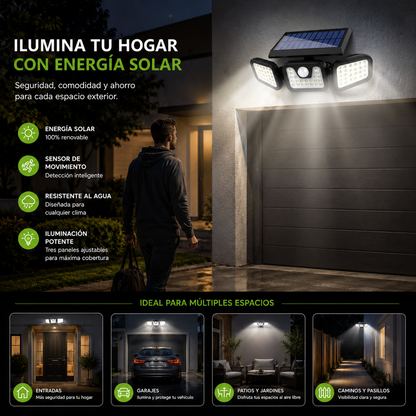 Lámpara Solar LED Exterior de 3 Cuerpos con Sensor de Movimiento
