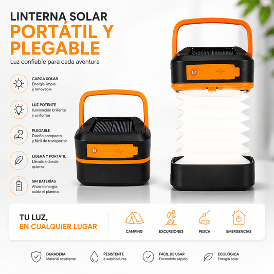 Linterna Solar Plegable Recargable LED Multifuncional