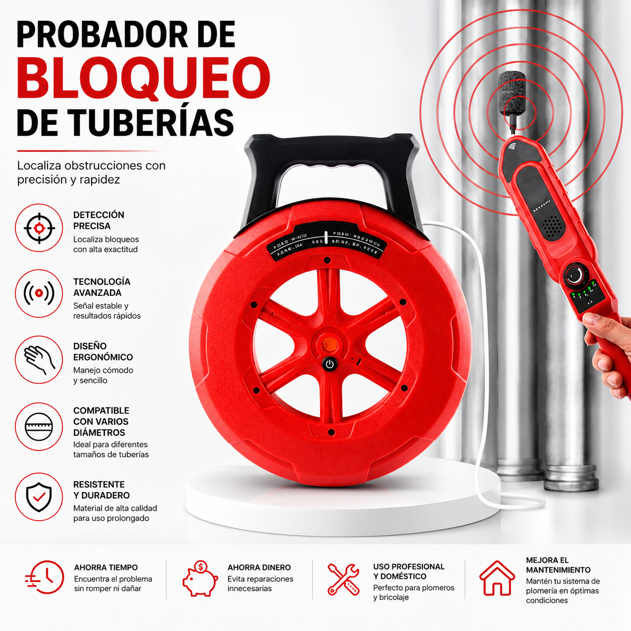 Detector Profesional de Bloqueos para Tuberías con Localizador de Obstrucciones