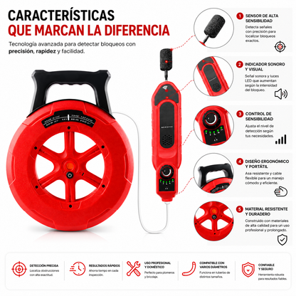 Detector Profesional de Bloqueos para Tuberías con Localizador de Obstrucciones