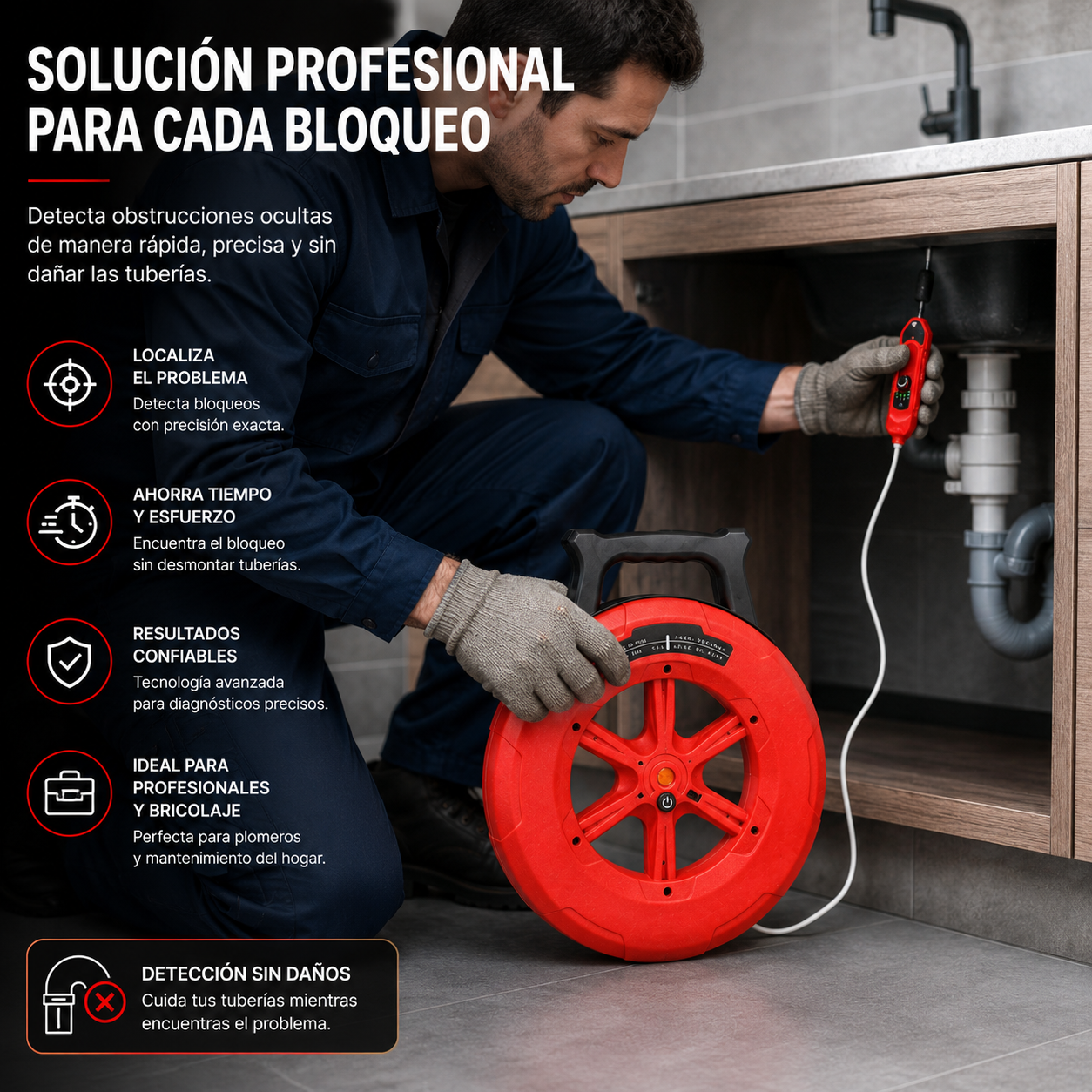 Detector Profesional de Bloqueos para Tuberías con Localizador de Obstrucciones