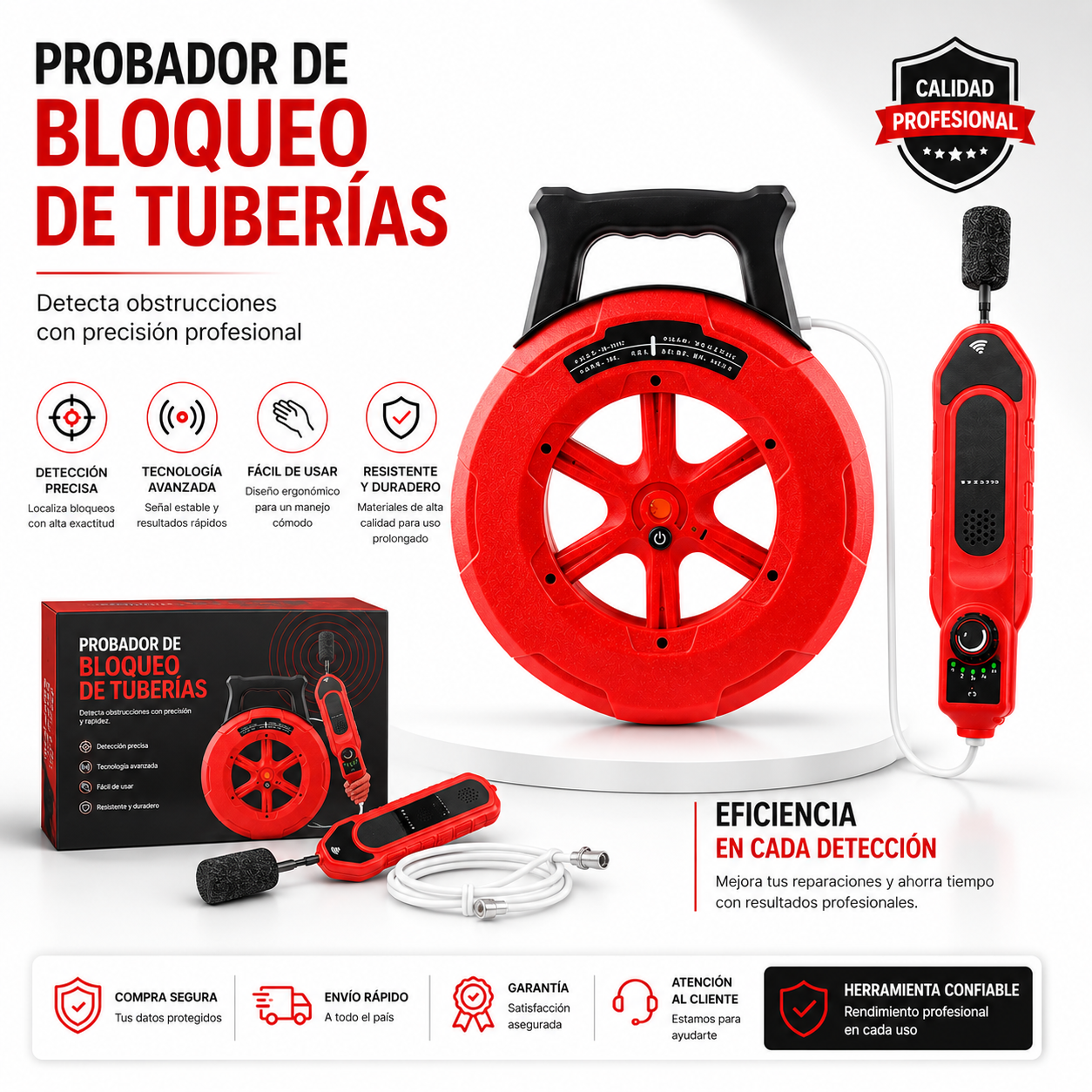 Detector Profesional de Bloqueos para Tuberías con Localizador de Obstrucciones
