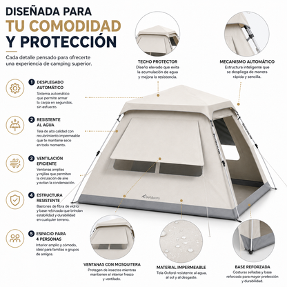Carpa Luxury Automática para 4 Personas – Despliegue Instantáneo