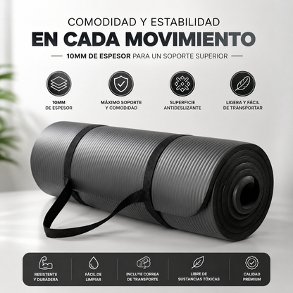 Tapete Fitness Antideslizante con Correa de Transporte Gris