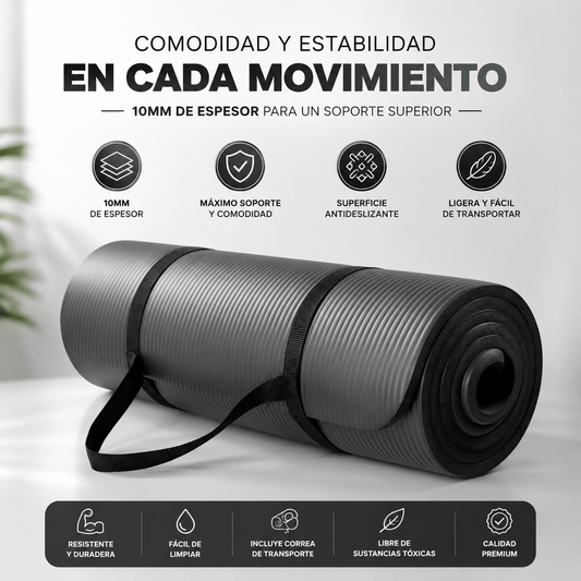 Tapete Fitness Antideslizante con Correa de Transporte Gris