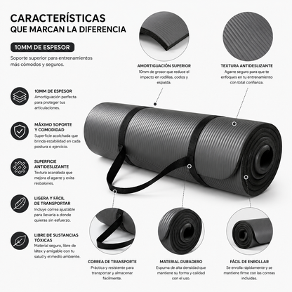 Tapete Fitness Antideslizante con Correa de Transporte Gris