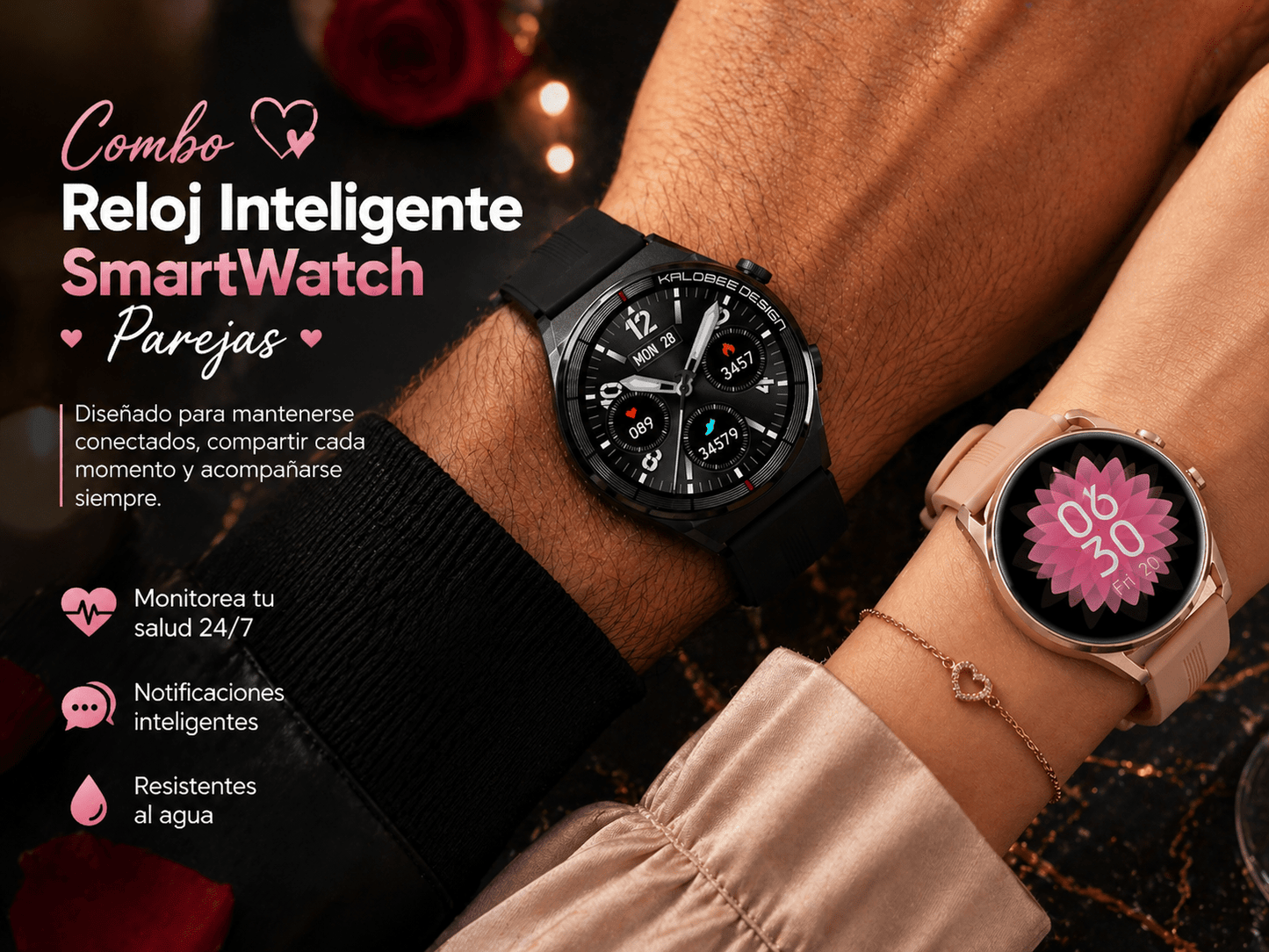 Combo Reloj Inteligente SmartWatch Parejas IP67