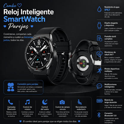 Combo Reloj Inteligente SmartWatch Parejas IP67
