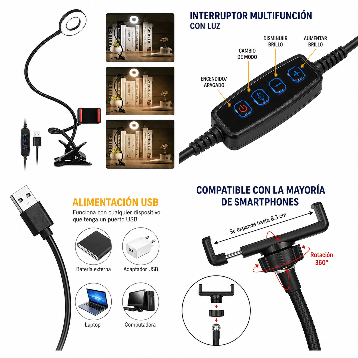 Soporte para Celular con Aro de Luz Ajustable