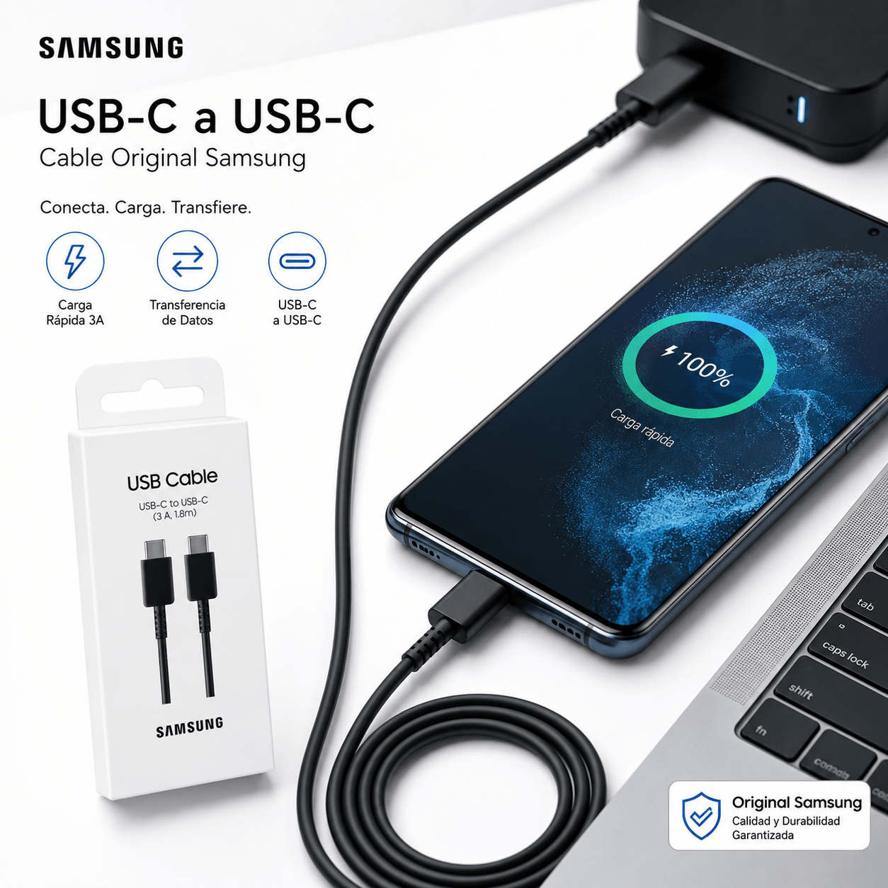 Cable Original Samsung USB-C a USB-C 3A 1.8M