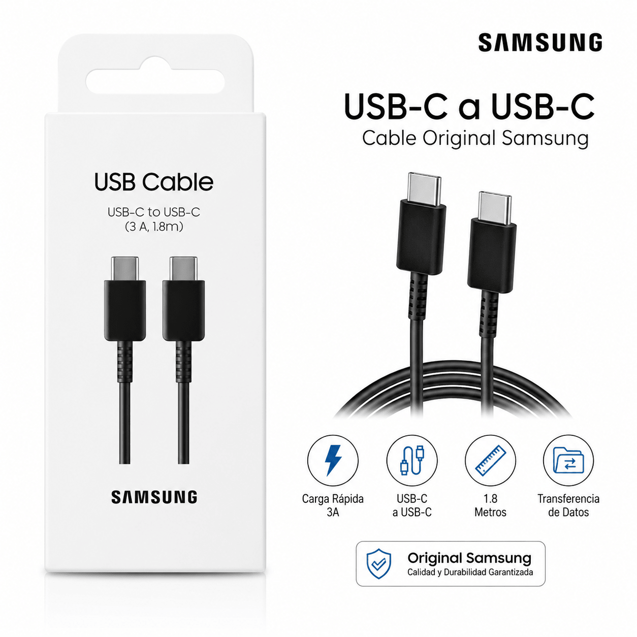 Cable Original Samsung USB-C a USB-C 3A 1.8M