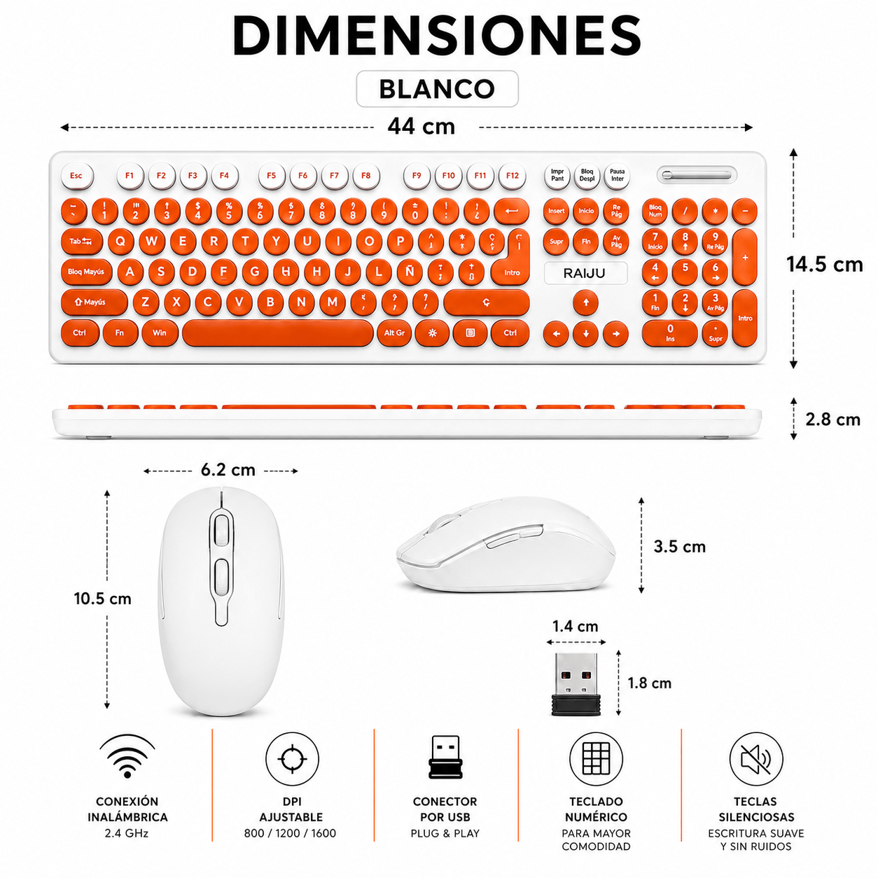 Combo Teclado y Mouse Inalámbrico Retro Silencioso