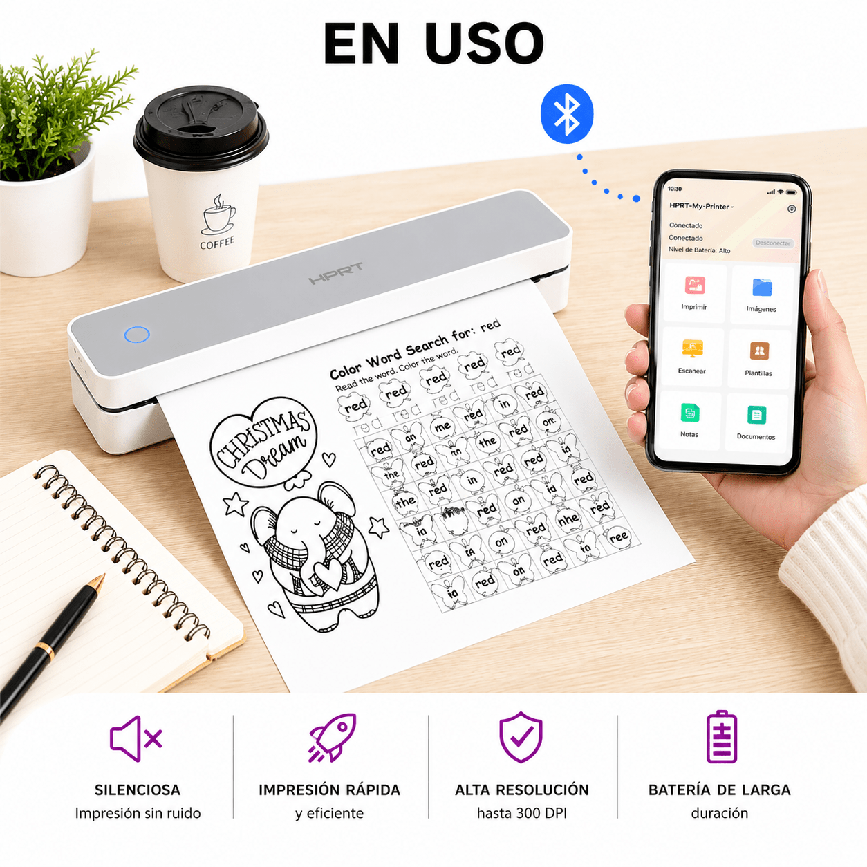 Impresora Térmica Portátil + 10 Hojas Termicas