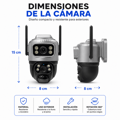 Cámara de Seguridad Exterior Doble Lente WiFi 360° con Audio y App V380