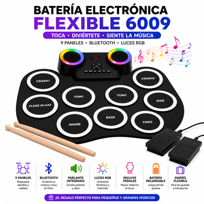 Batería Electrónica Flexible | Bluetooth, Luces RGB y Pedales