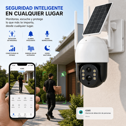 Cámara de Seguridad 4G Solar con App ICSEE, Detección de Personas y Audio Bidireccional UHD