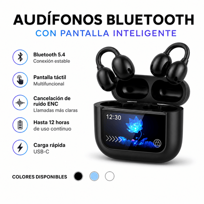 Audífonos Bluetooth Deportivos con Pantalla Táctil y Cancelación de Ruido