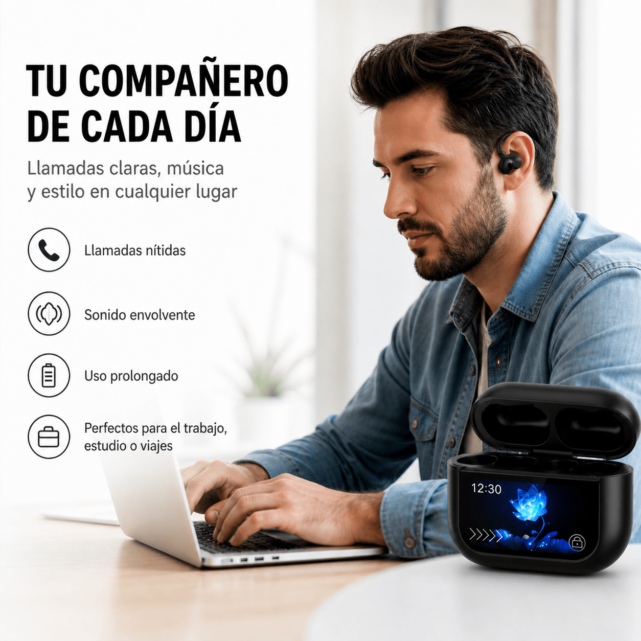 Audífonos Bluetooth Deportivos con Pantalla Táctil y Cancelación de Ruido