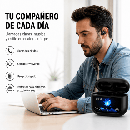 Audífonos Bluetooth Deportivos con Pantalla Táctil y Cancelación de Ruido