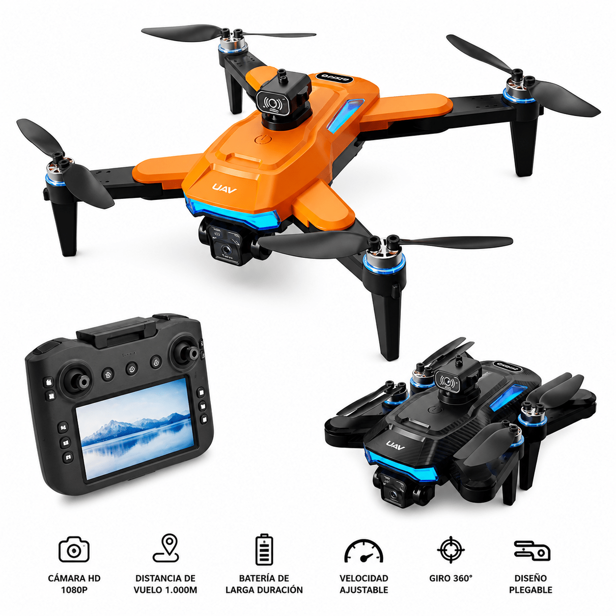 Drone Plegable con Cámara HD 1080P y Control de Largo Alcance