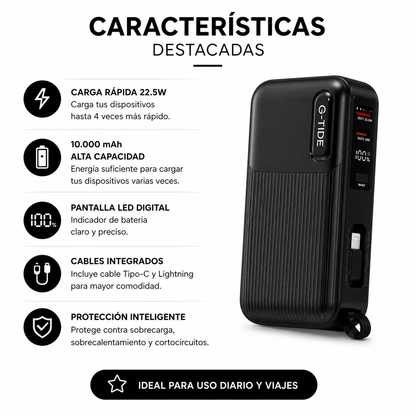Power Bank 10.000 mAh con Enchufe Integrado y Carga Rápida 22.5W