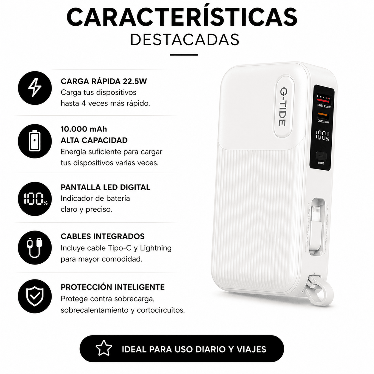 Power Bank 10.000 mAh con Enchufe Integrado y Carga Rápida 22.5W