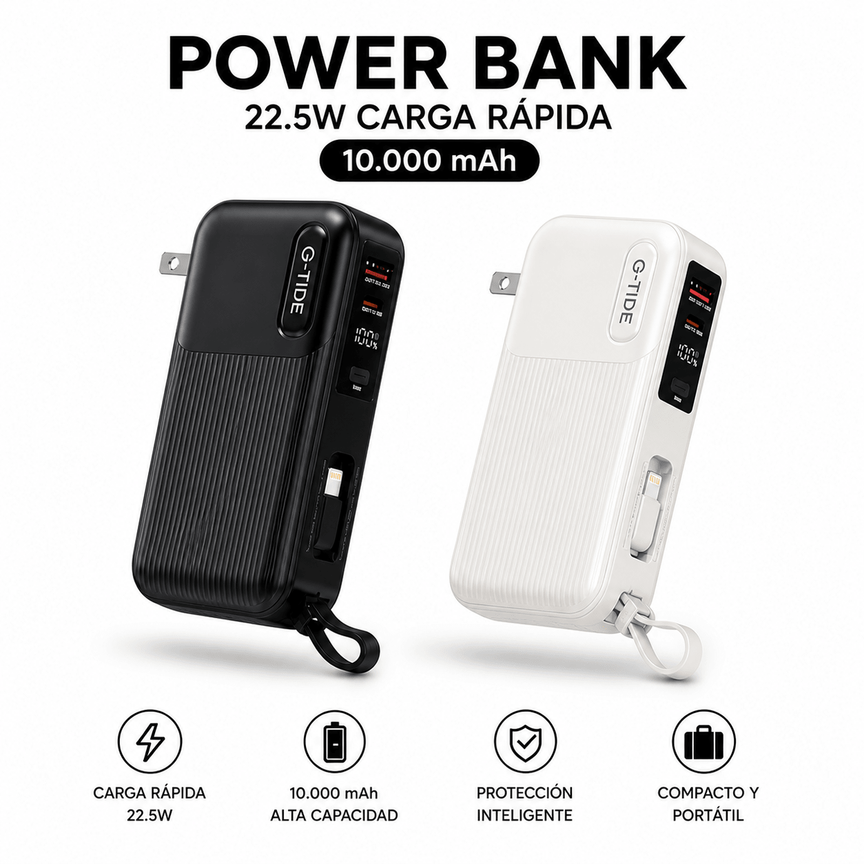 Power Bank 10.000 mAh con Enchufe Integrado y Carga Rápida 22.5W